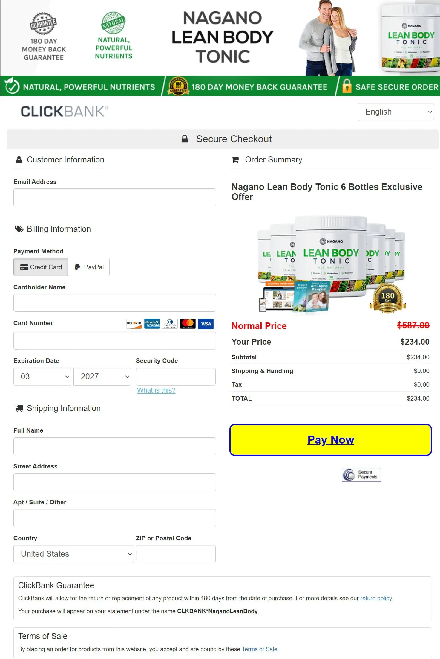 Lean Body Tonic - Order Page